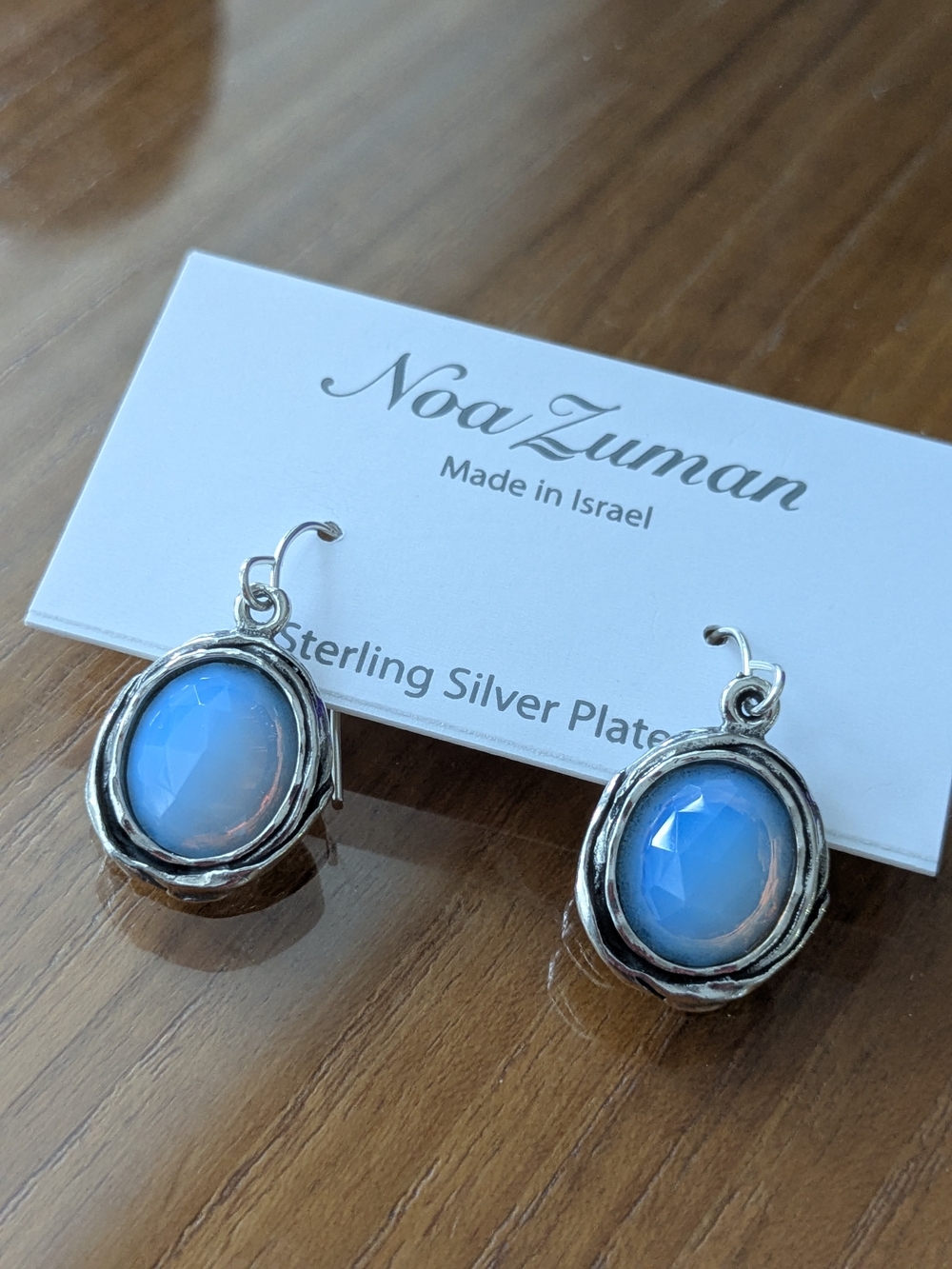 Noa Zuman Sterling Silver Plated Blue Moonstone Opalescent Drop Earrings